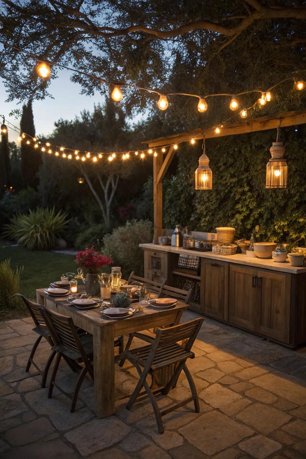 Lighting sets the mood for evening entertaining.