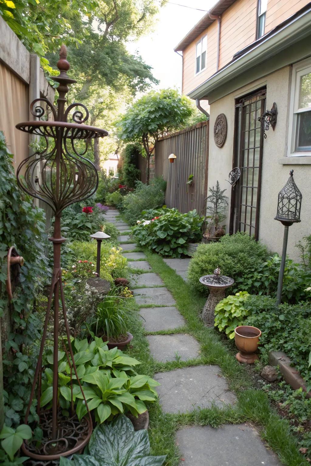 Garden art pieces add flair and personality to your space.