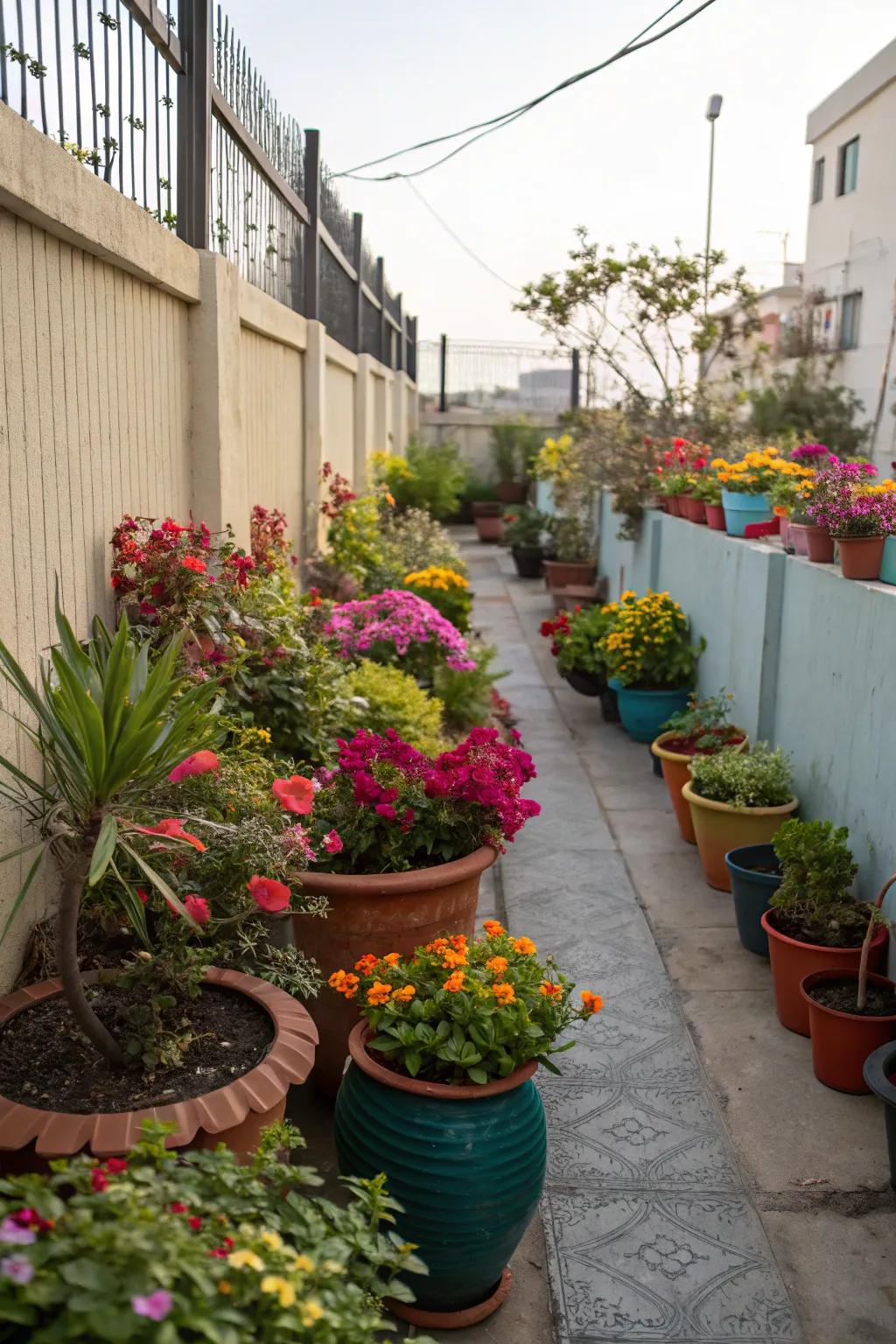 Container gardens offer versatility and seasonal color changes.