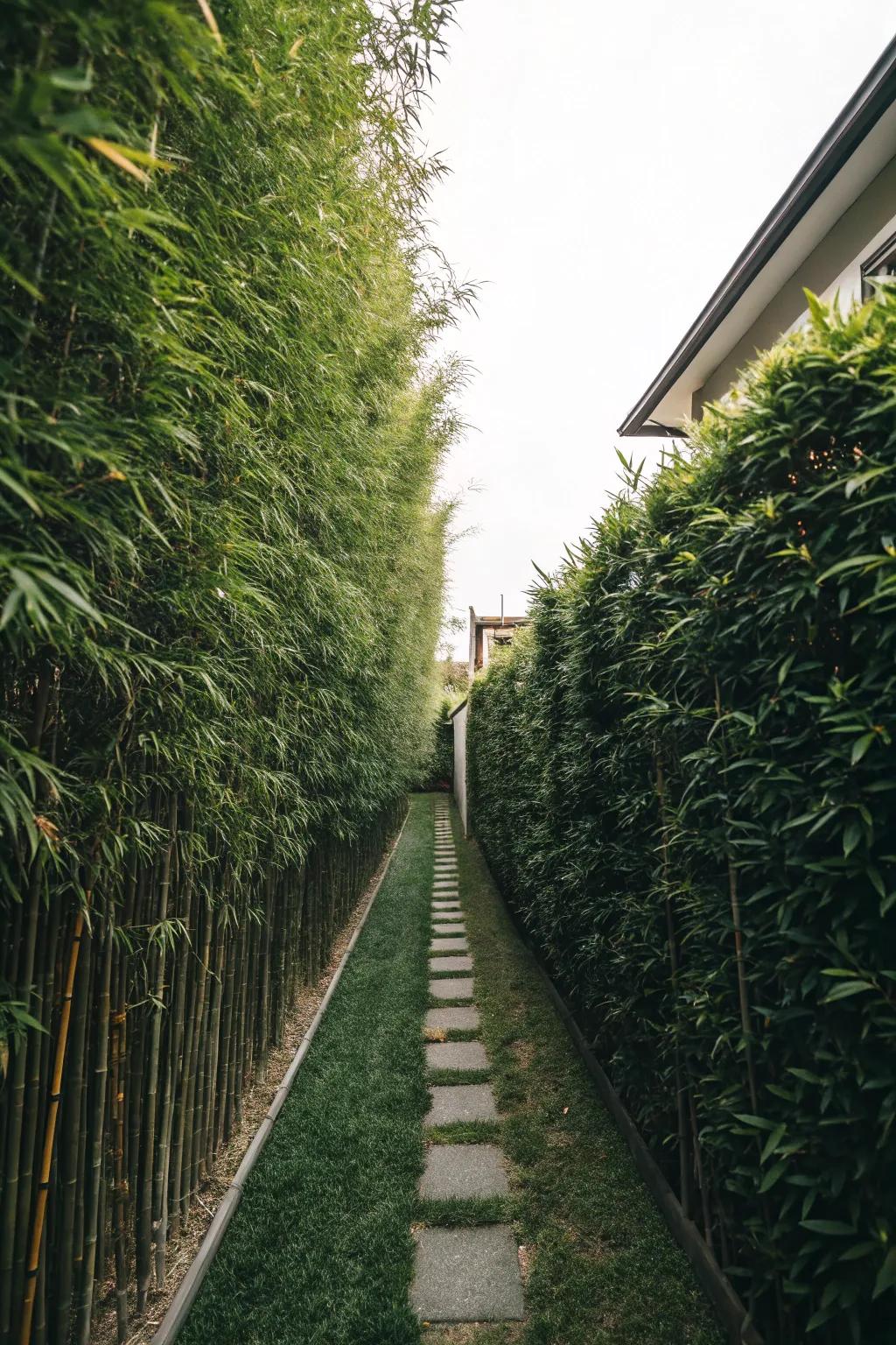 Bamboo hedges create a natural privacy screen for narrow yards.
