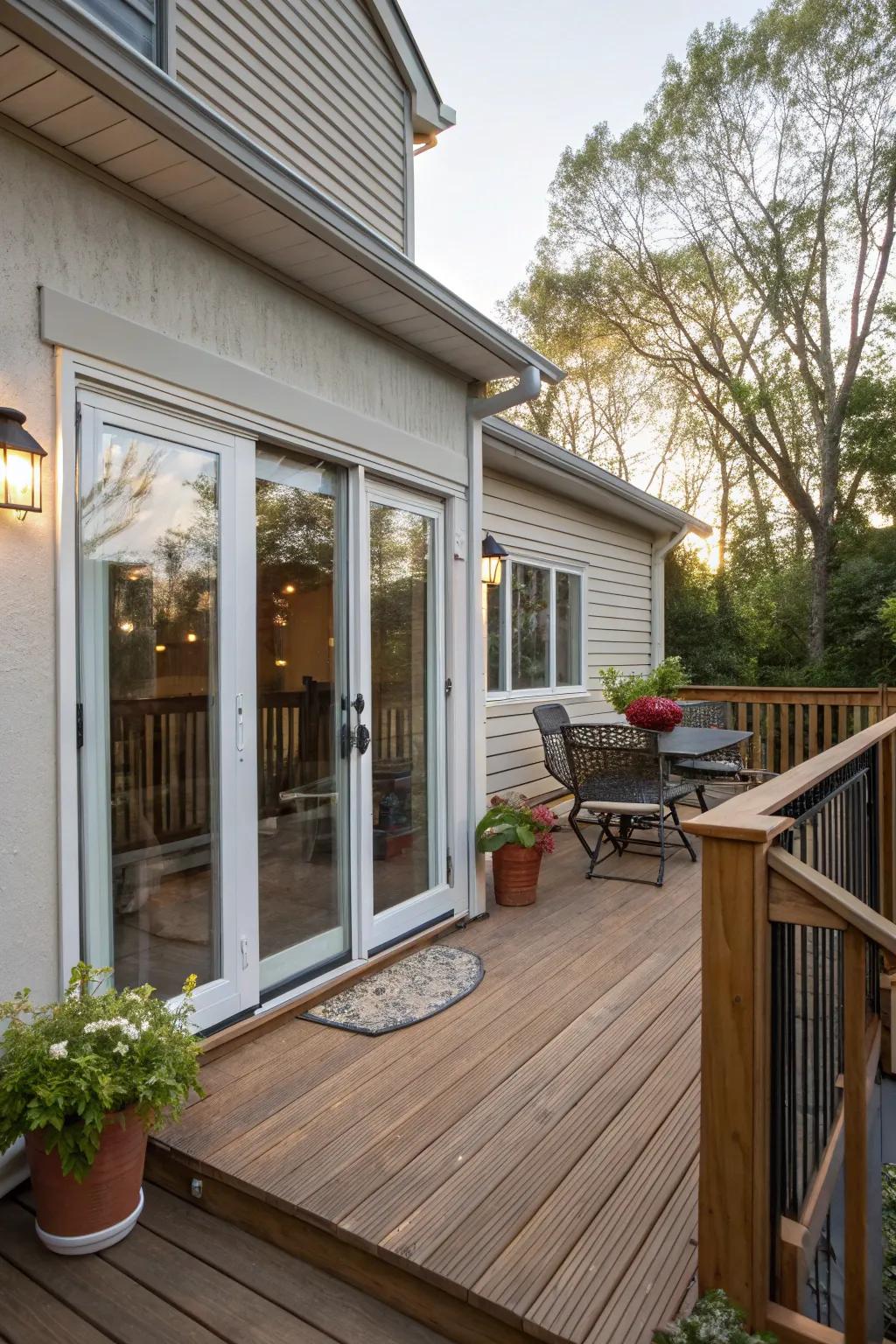 An attached deck creating a seamless indoor-outdoor flow.