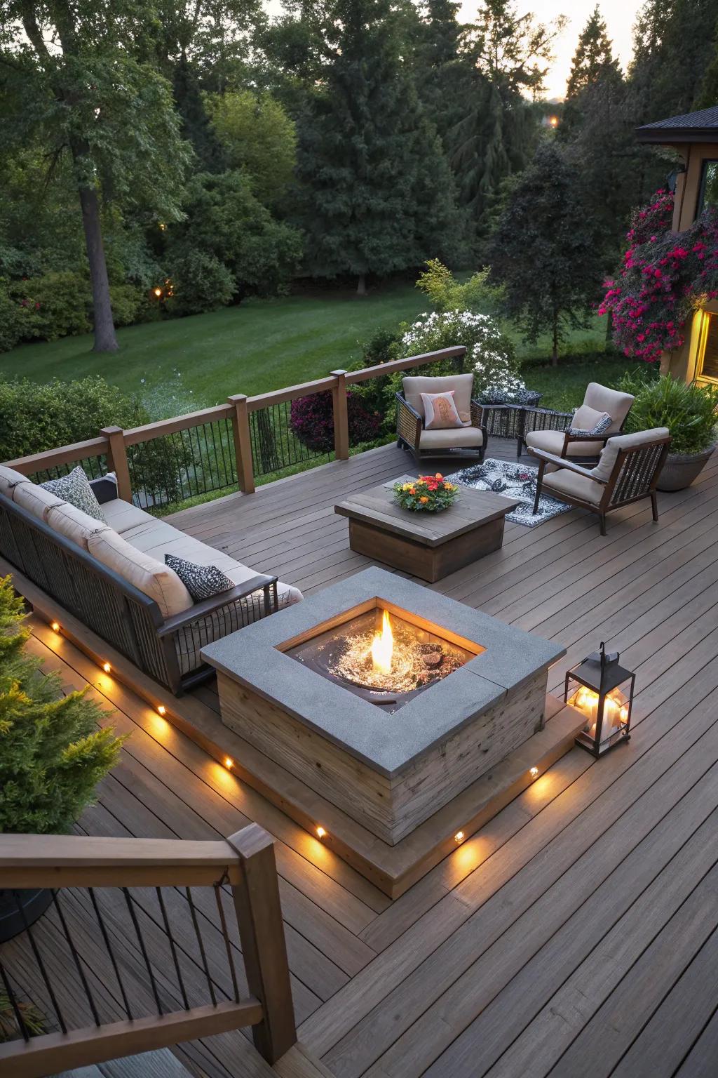 A cozy fire pit creating a warm and inviting atmosphere.