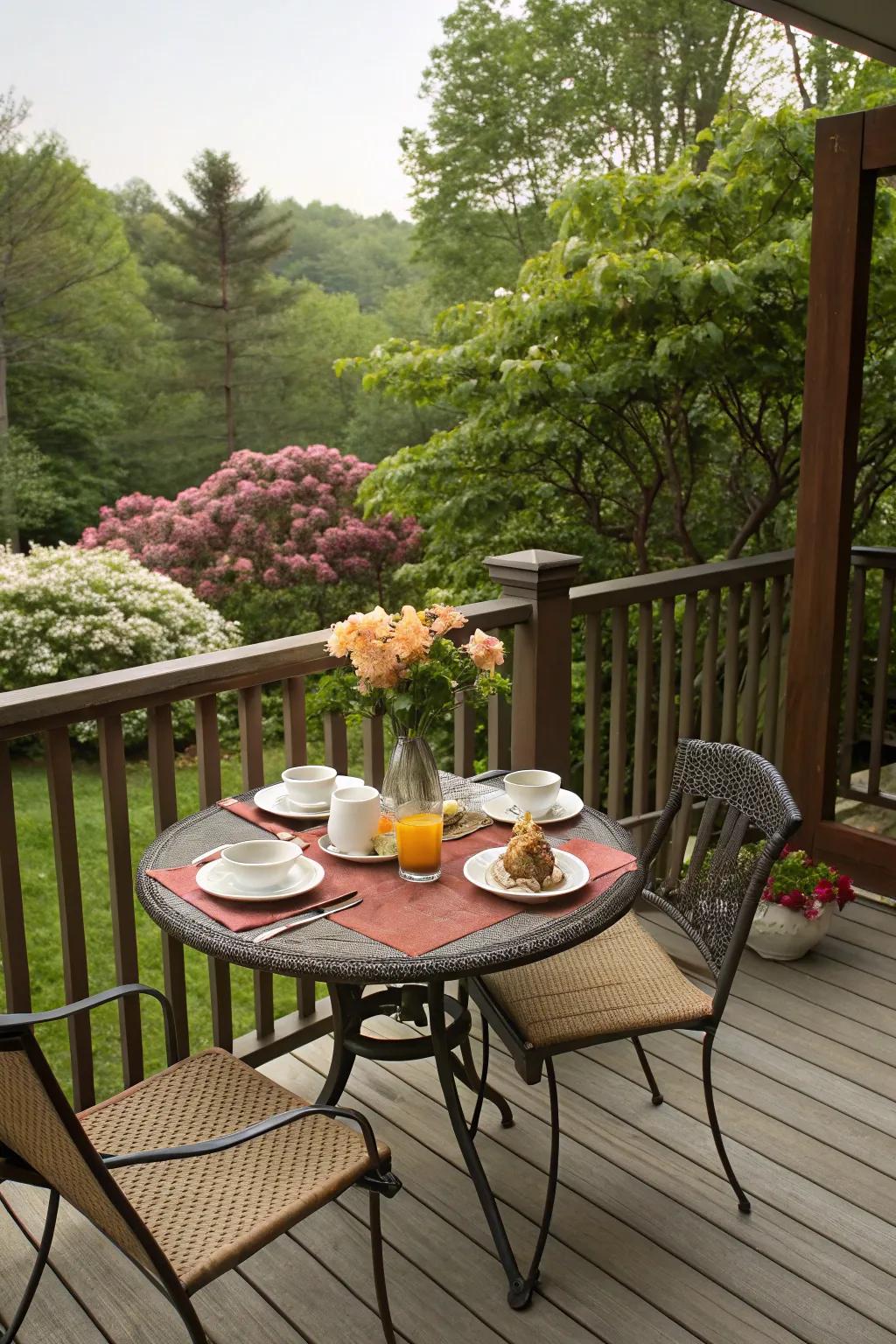A delightful dining setup for enjoying meals outdoors.