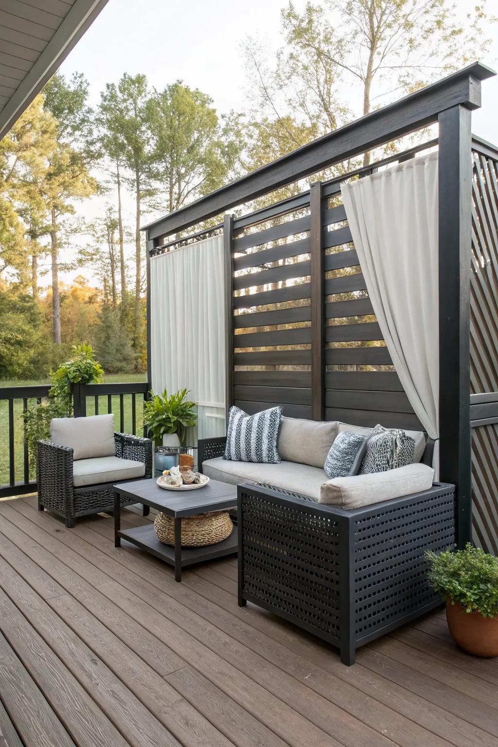 A privacy screen that turns the deck into a personal sanctuary.