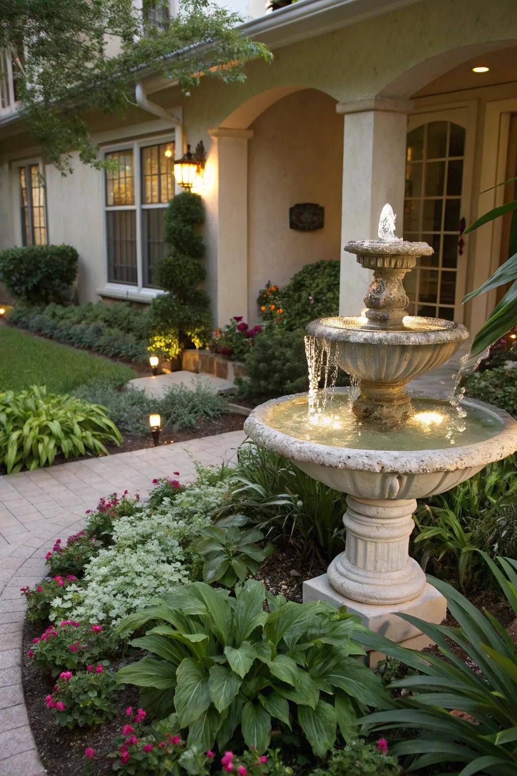 A water feature adds tranquility and audio privacy.
