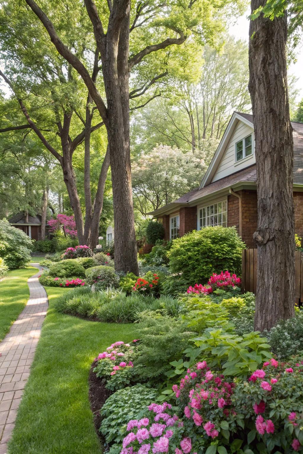Tall trees offer natural shade and privacy.