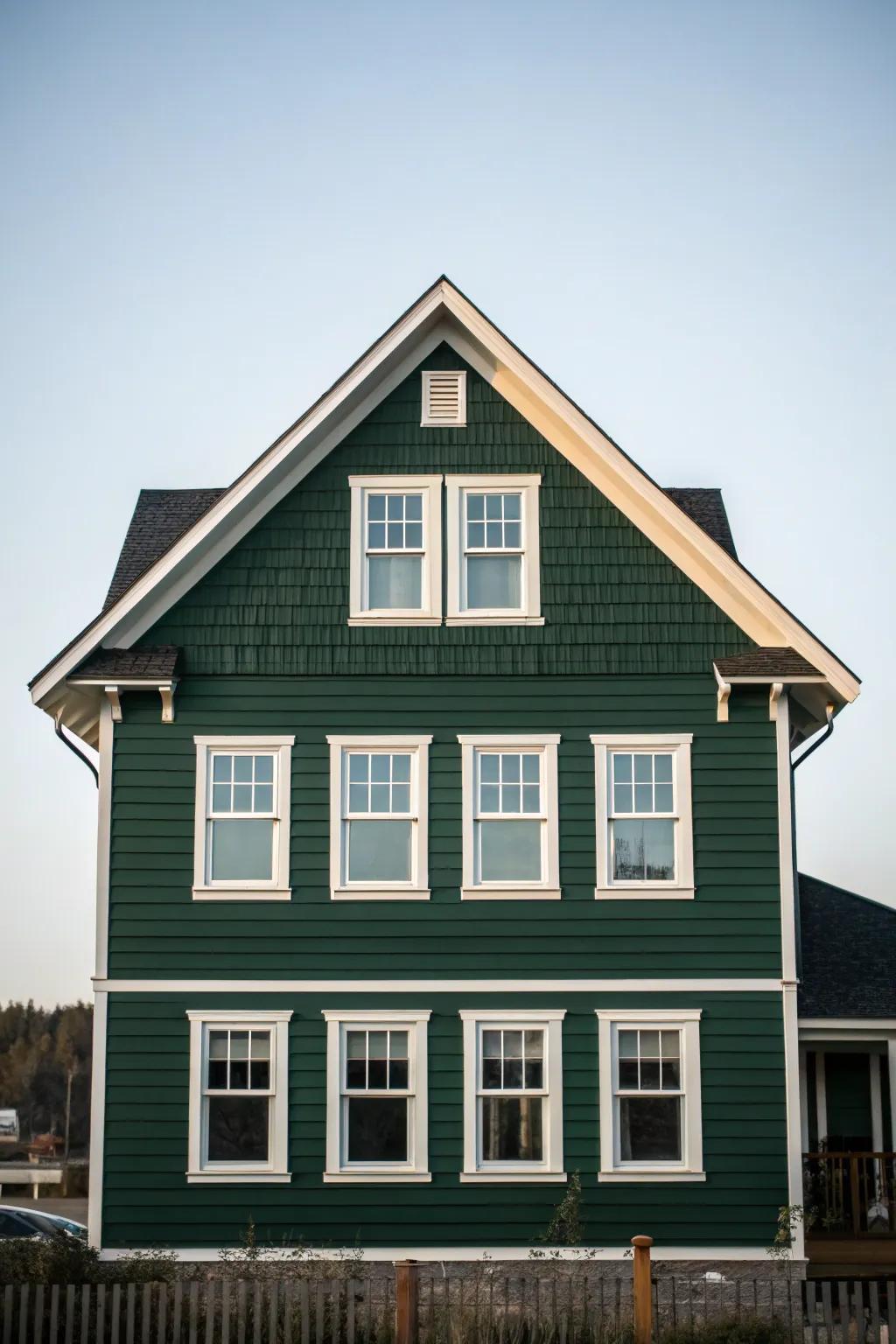 A perfectly balanced design on a dark green exterior creates visual harmony.