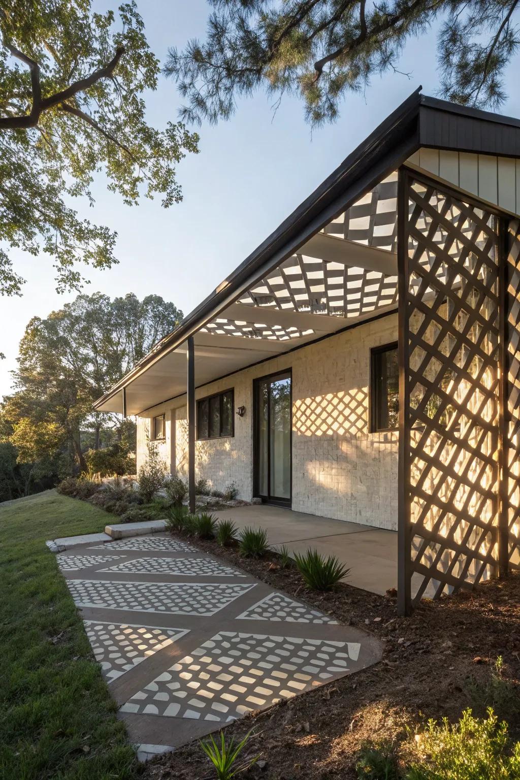 A geometric pattern overhang adds artistic flair to your home.