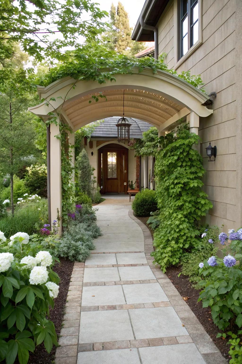 An arched overhang adds a graceful touch to your entrance.