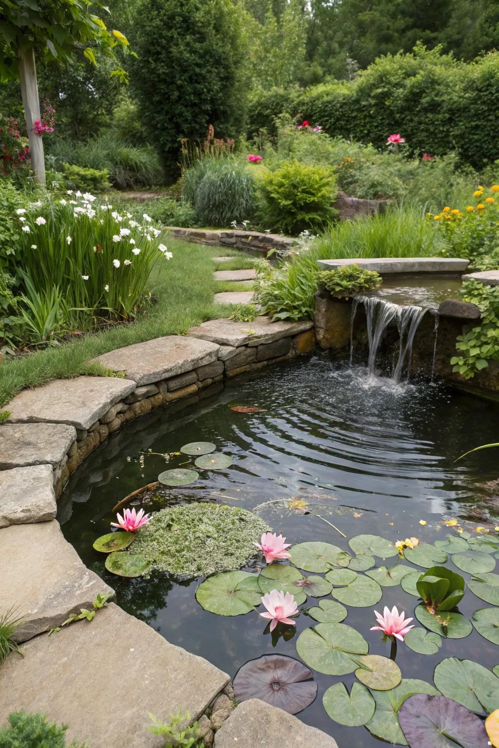 Introduce calm with soothing water features.