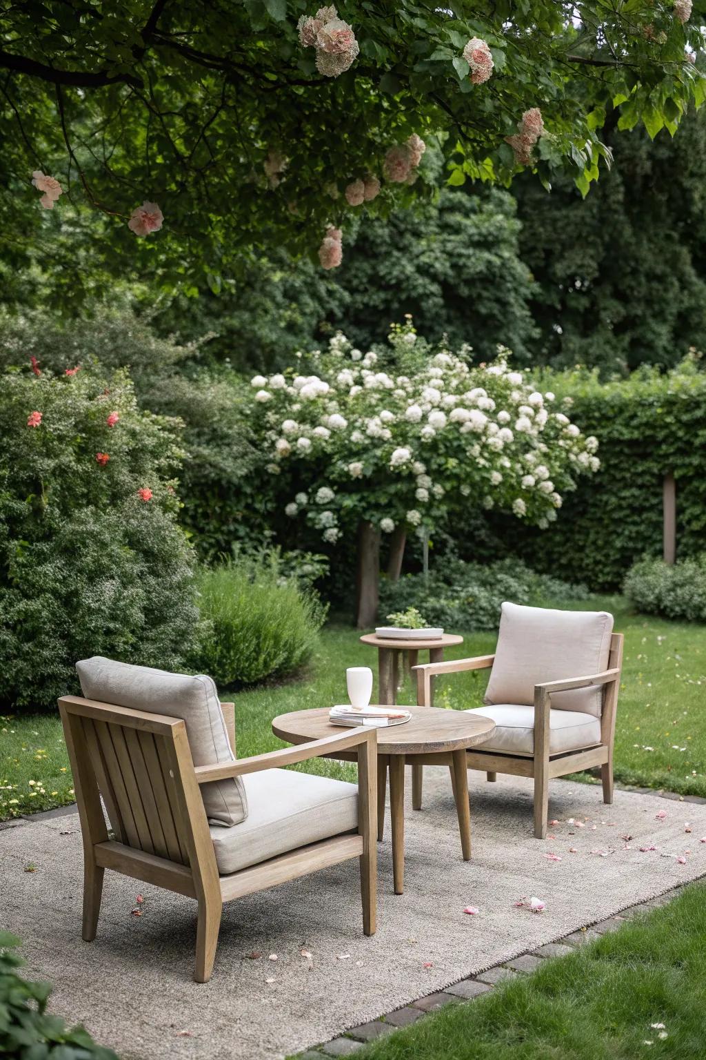 Unwind in minimalist seating spaces.