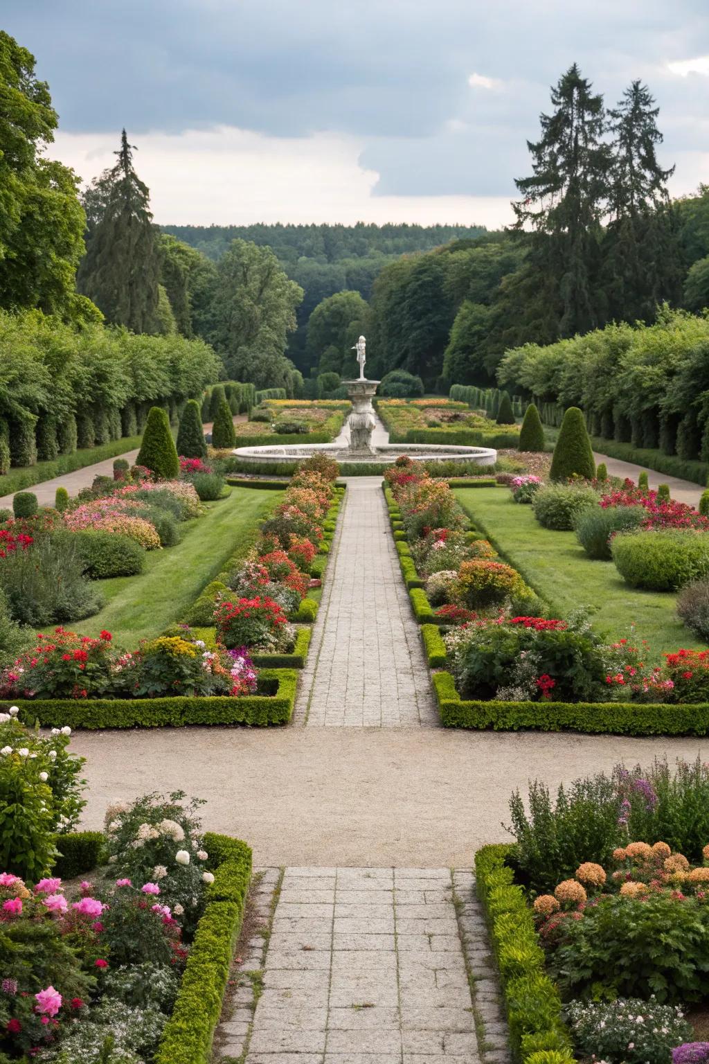 Establish balance with symmetrical garden layouts.