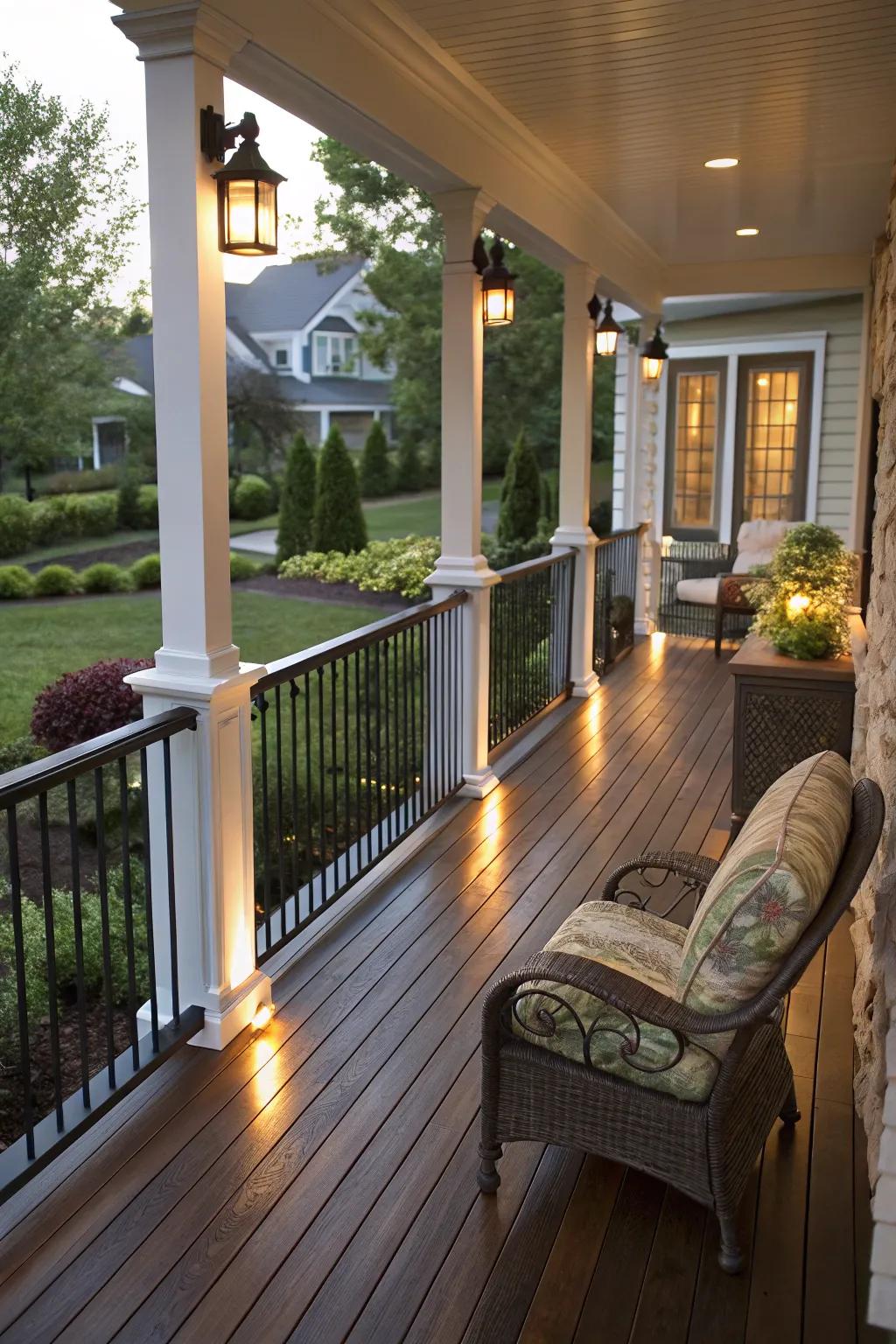 Rail lights define and polish the space.