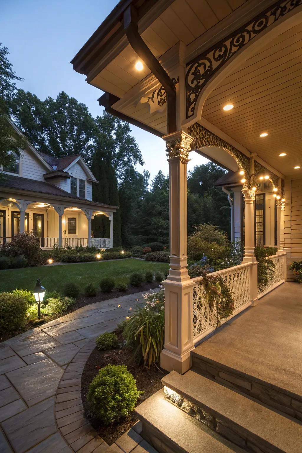 Up/down lights showcase architectural beauty.