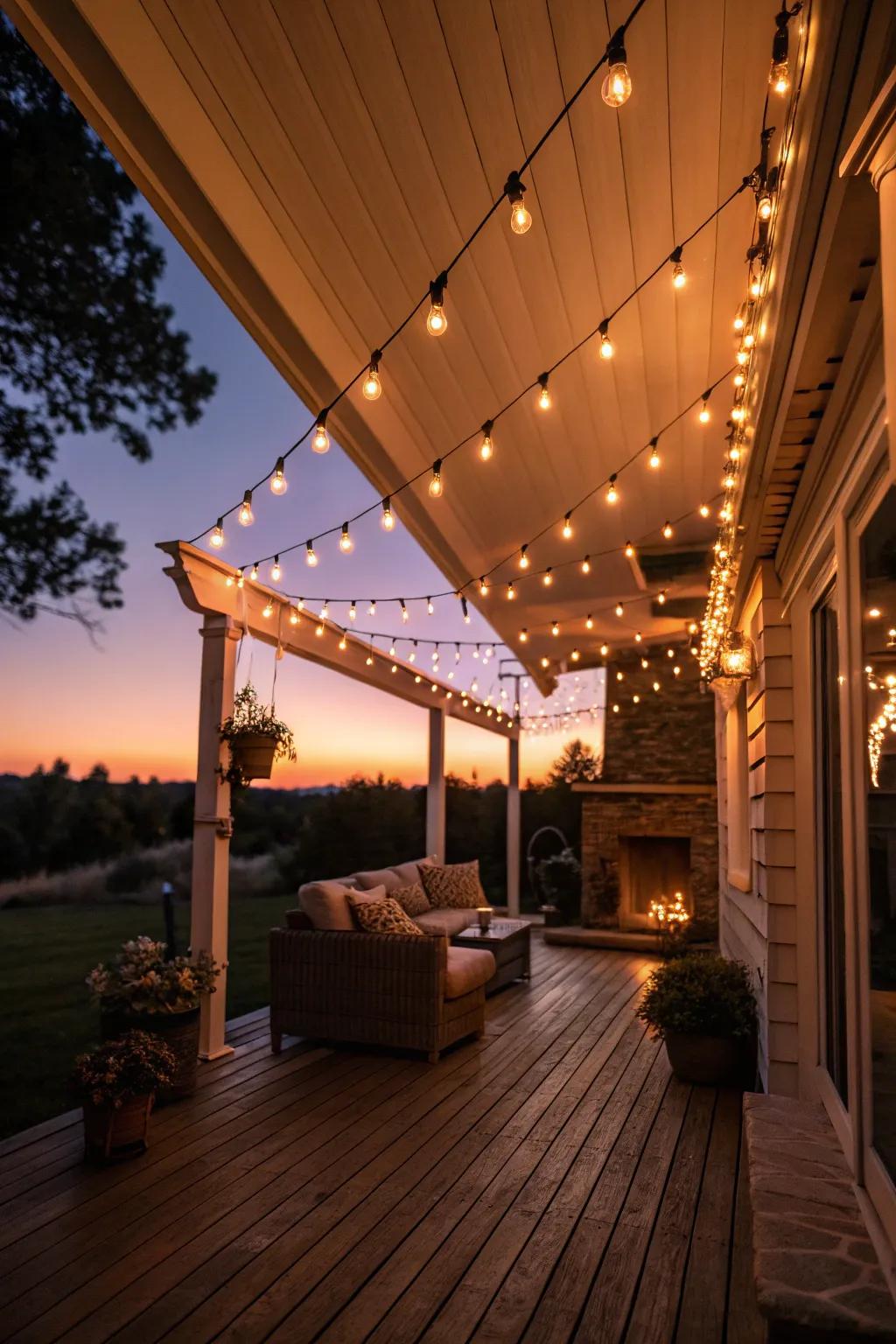 String lights add a whimsical charm to any porch.