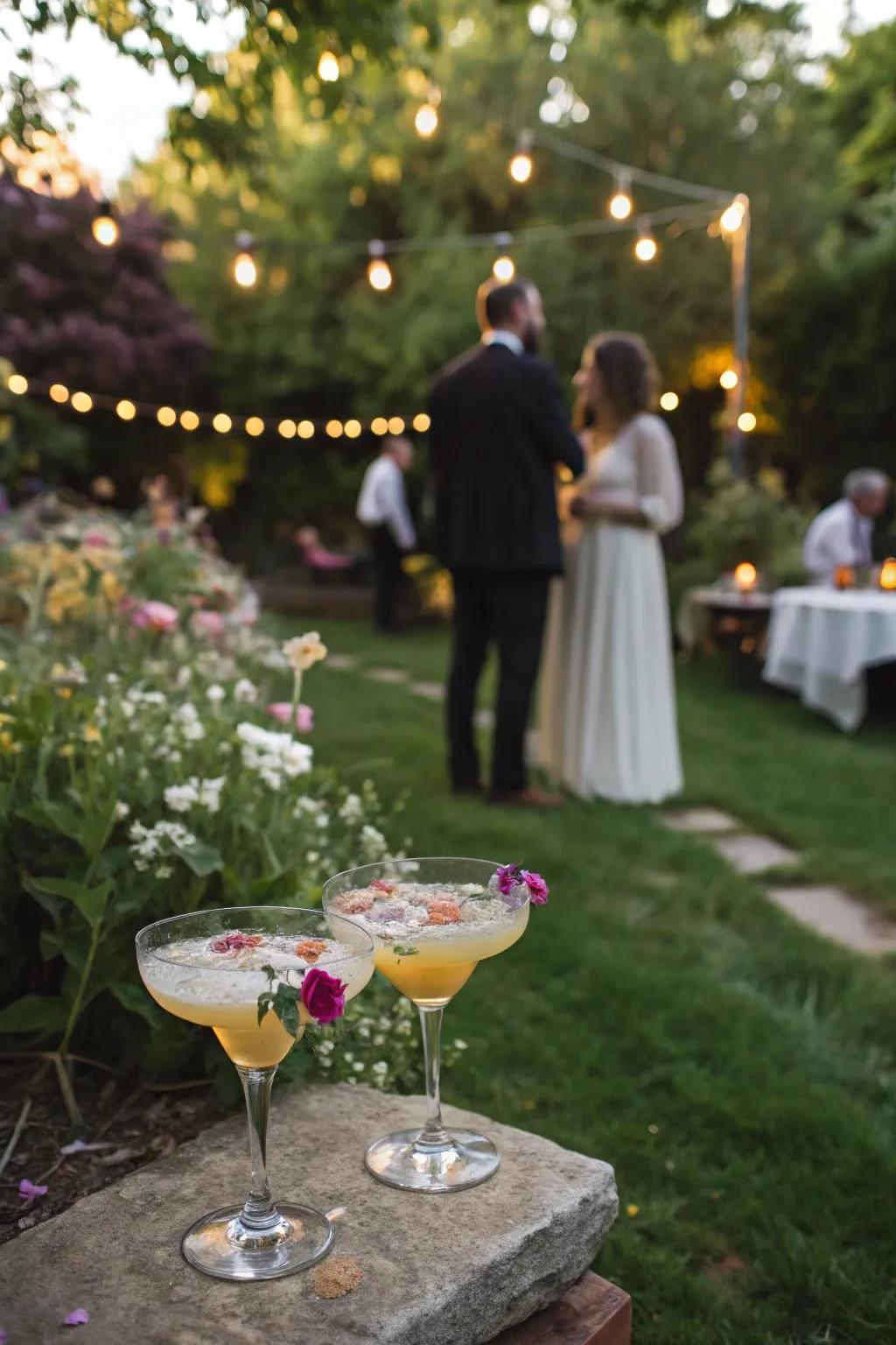 Crafty cocktails garnished with edible blossoms.