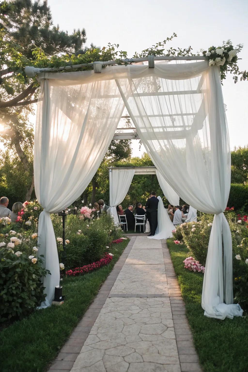 Soft sheer canopies adding sophistication and shade.
