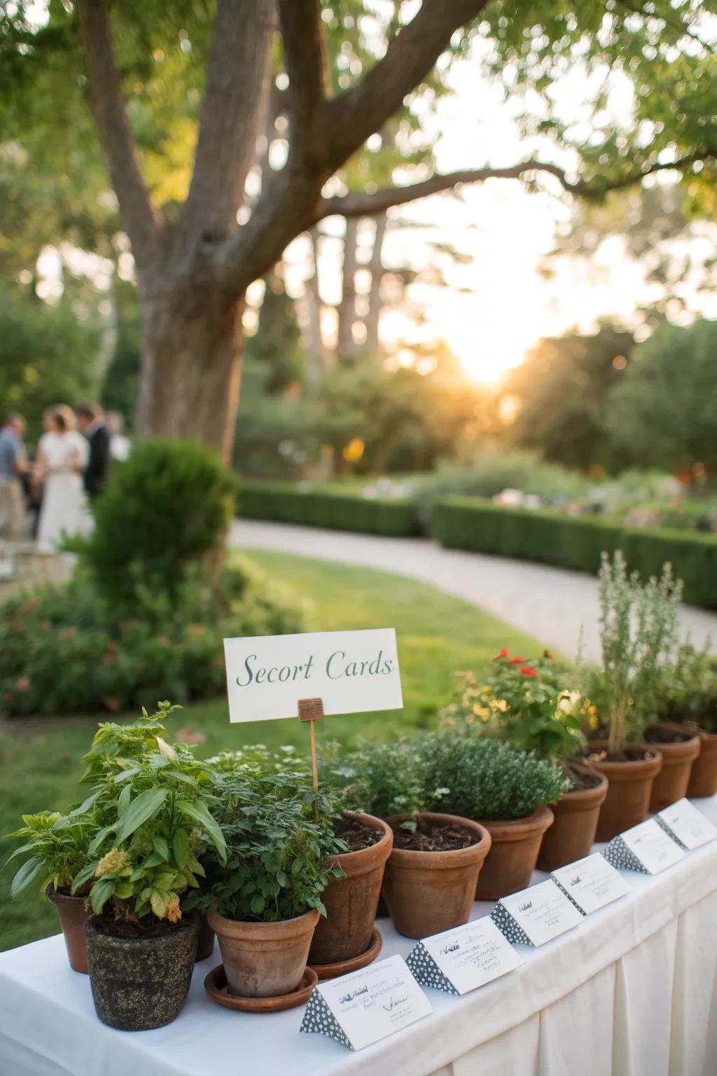 Guests’ escort cards doubled as potted plants to take home.