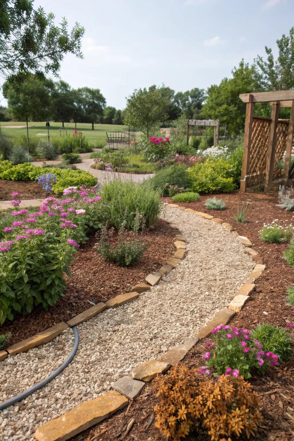 A harmonious blend of gravel and brown mulch.