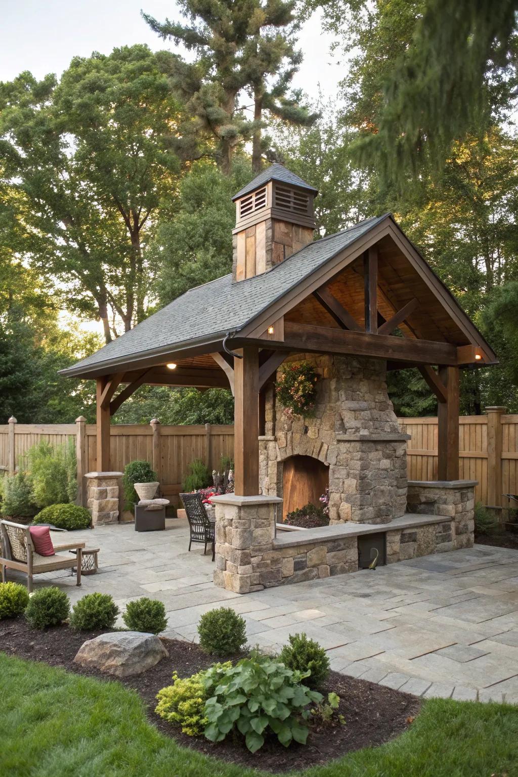 Different roof styles add character and practicality to rustic pavilions.