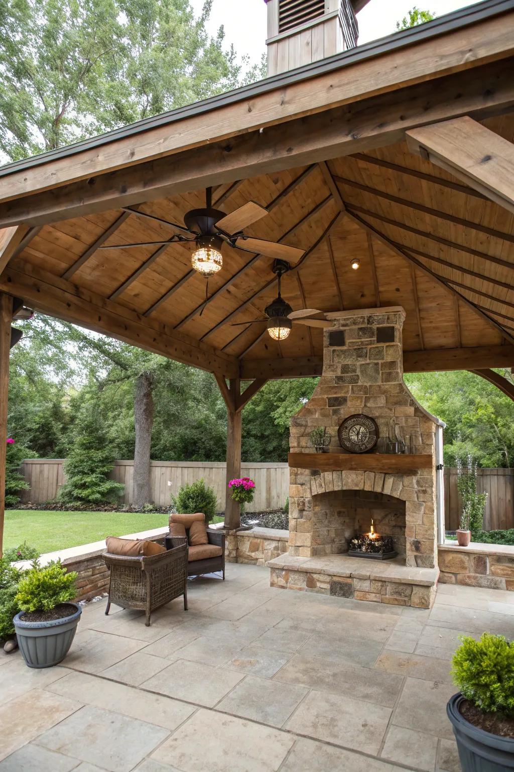 Ceiling fans enhance comfort, making your pavilion enjoyable even in the heat.