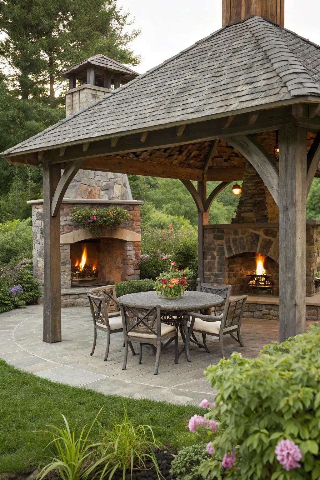 A dining area in your pavilion creates a perfect spot for outdoor meals.