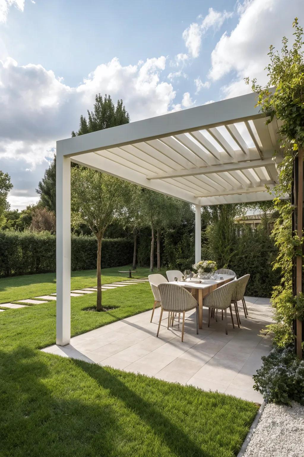 Minimalist pergola design exudes contemporary charm.