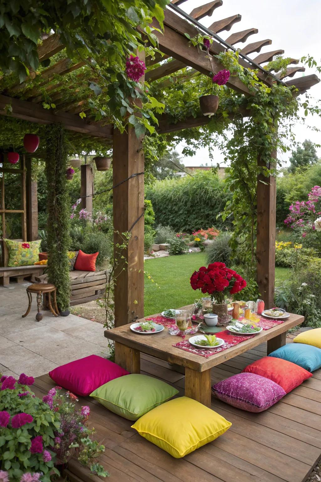 Colorful accents bring energy and warmth to your pergola.