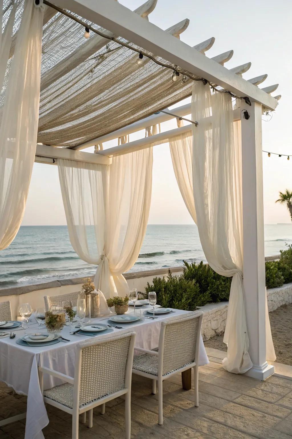 Light and airy pergolas evoke seaside tranquility.