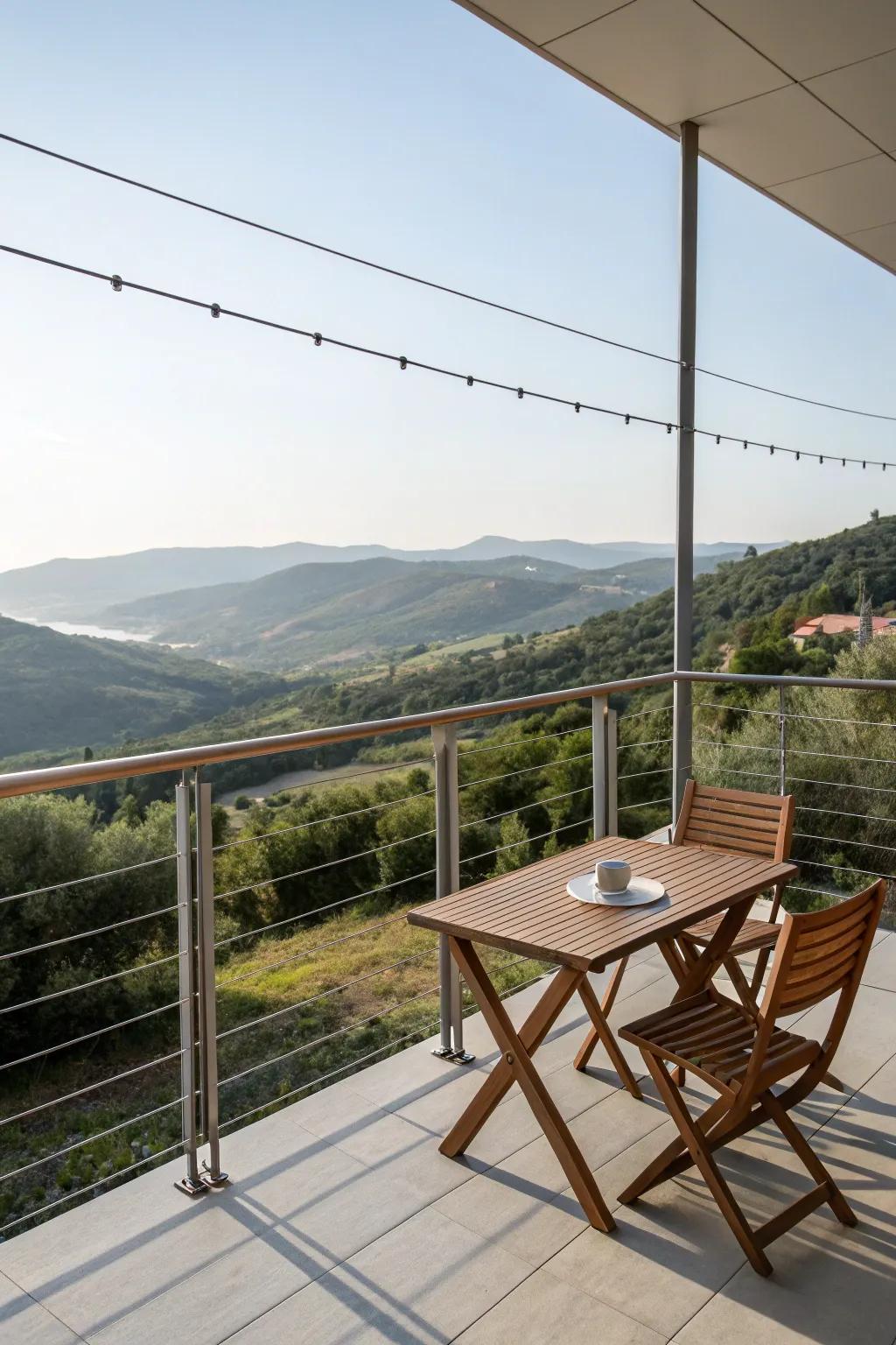 Cable railings offering safety without obstructing views.