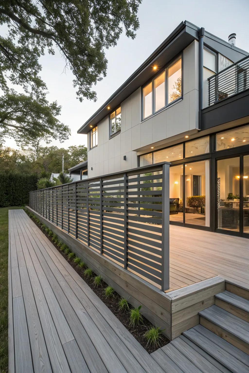 Horizontal slats creating a sleek modern fence.