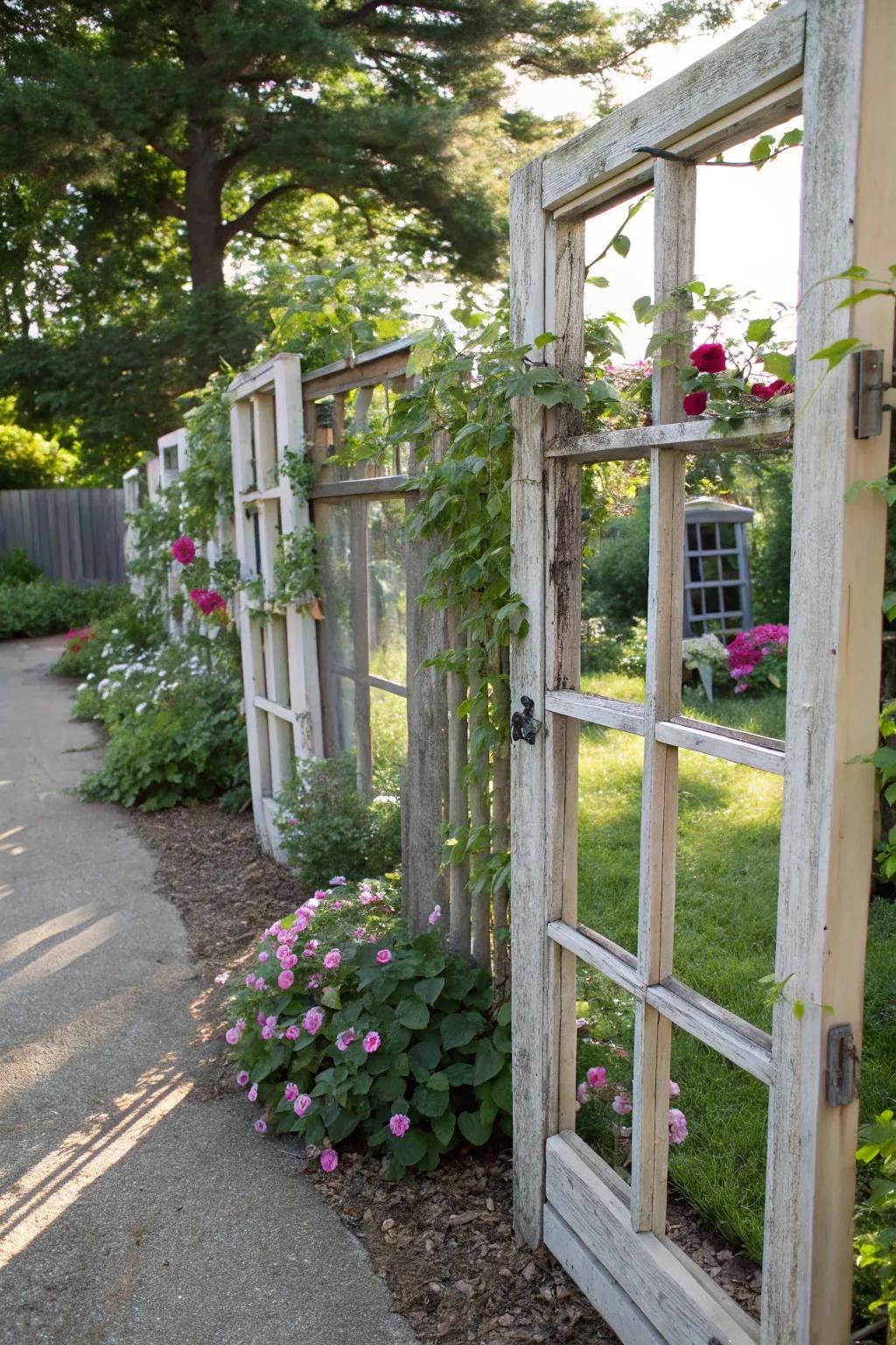 Eco-friendly fence made of recycled windows.