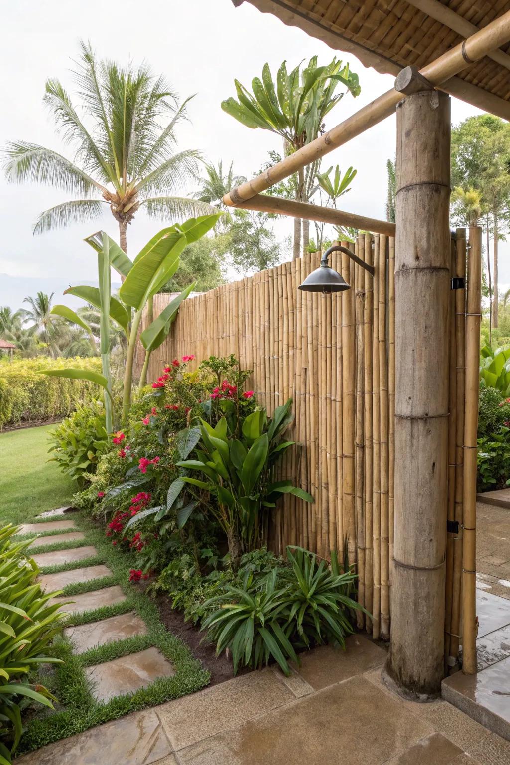 Bamboo fencing evoking a tropical, eco-friendly ambiance.