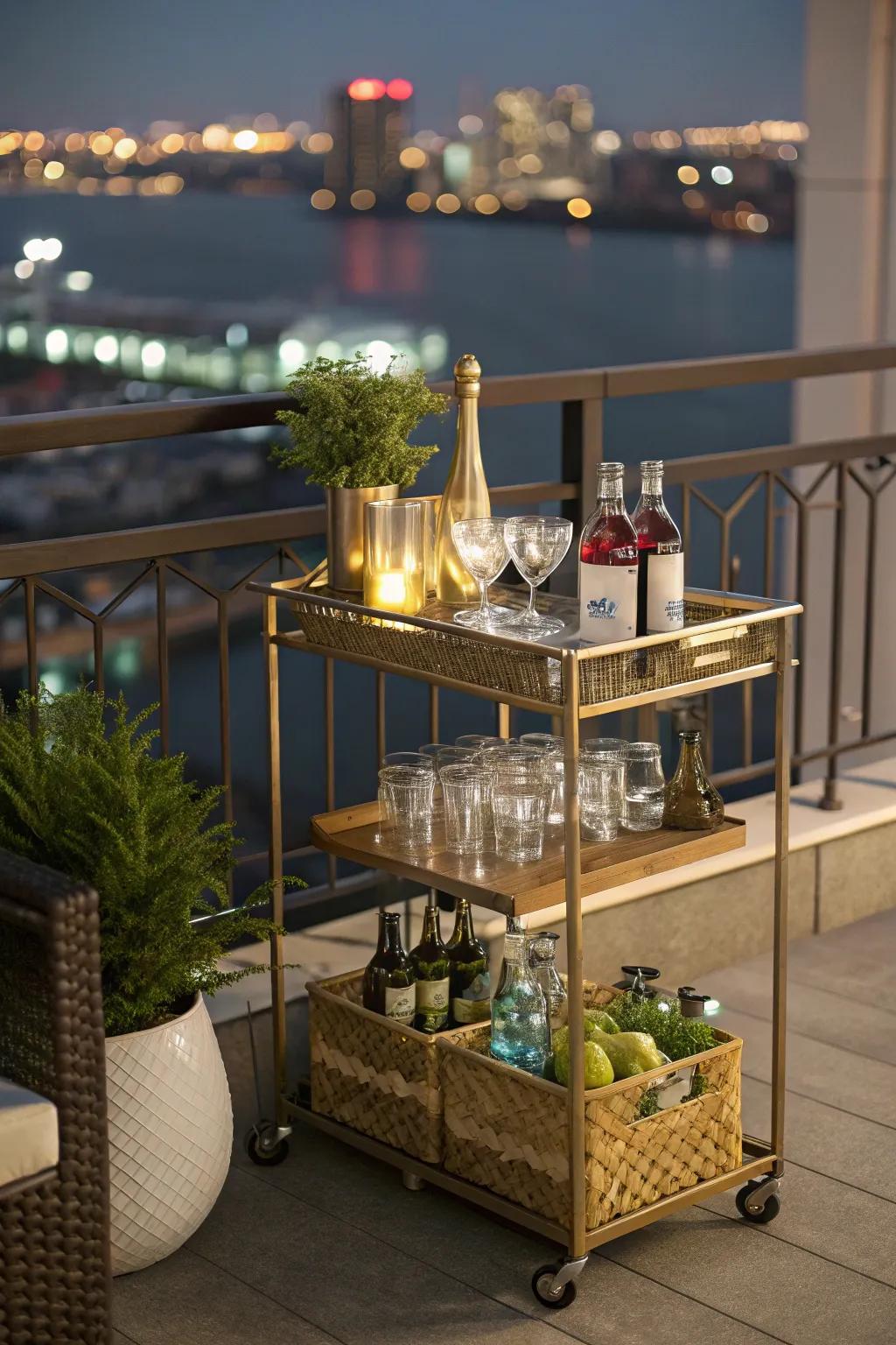 Raise the bar on your balcony with a chic cart setup.