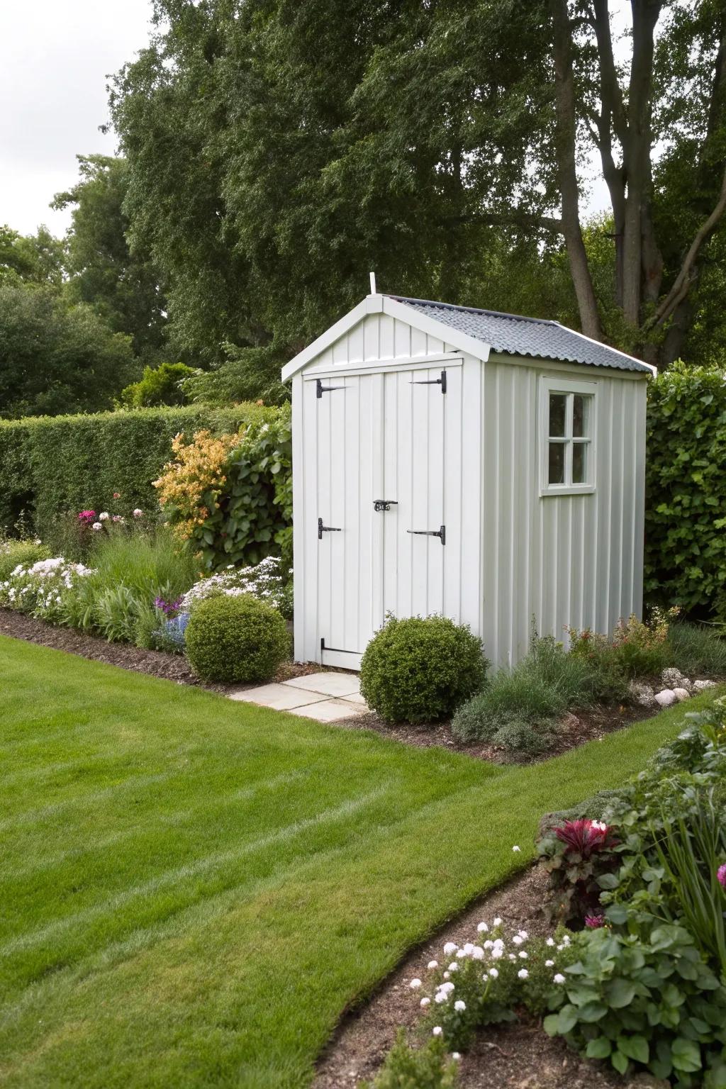 White sheds offer a clean and timeless appeal.
