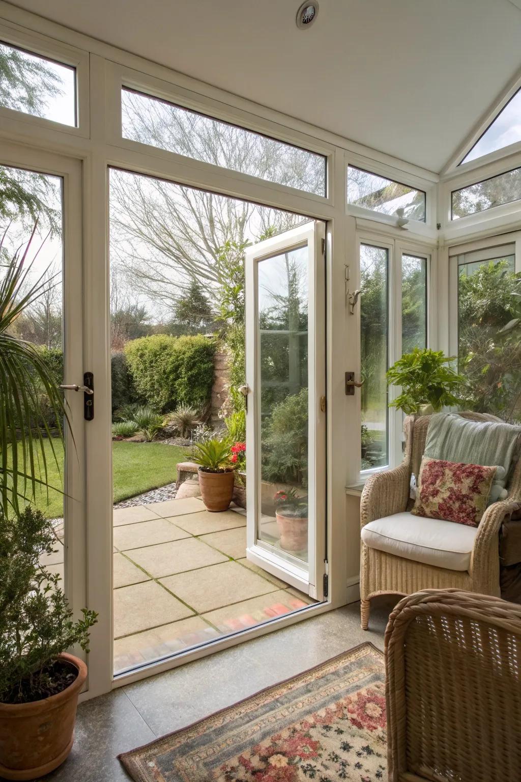 Functional sunroom doors for seamless indoor-outdoor movement.