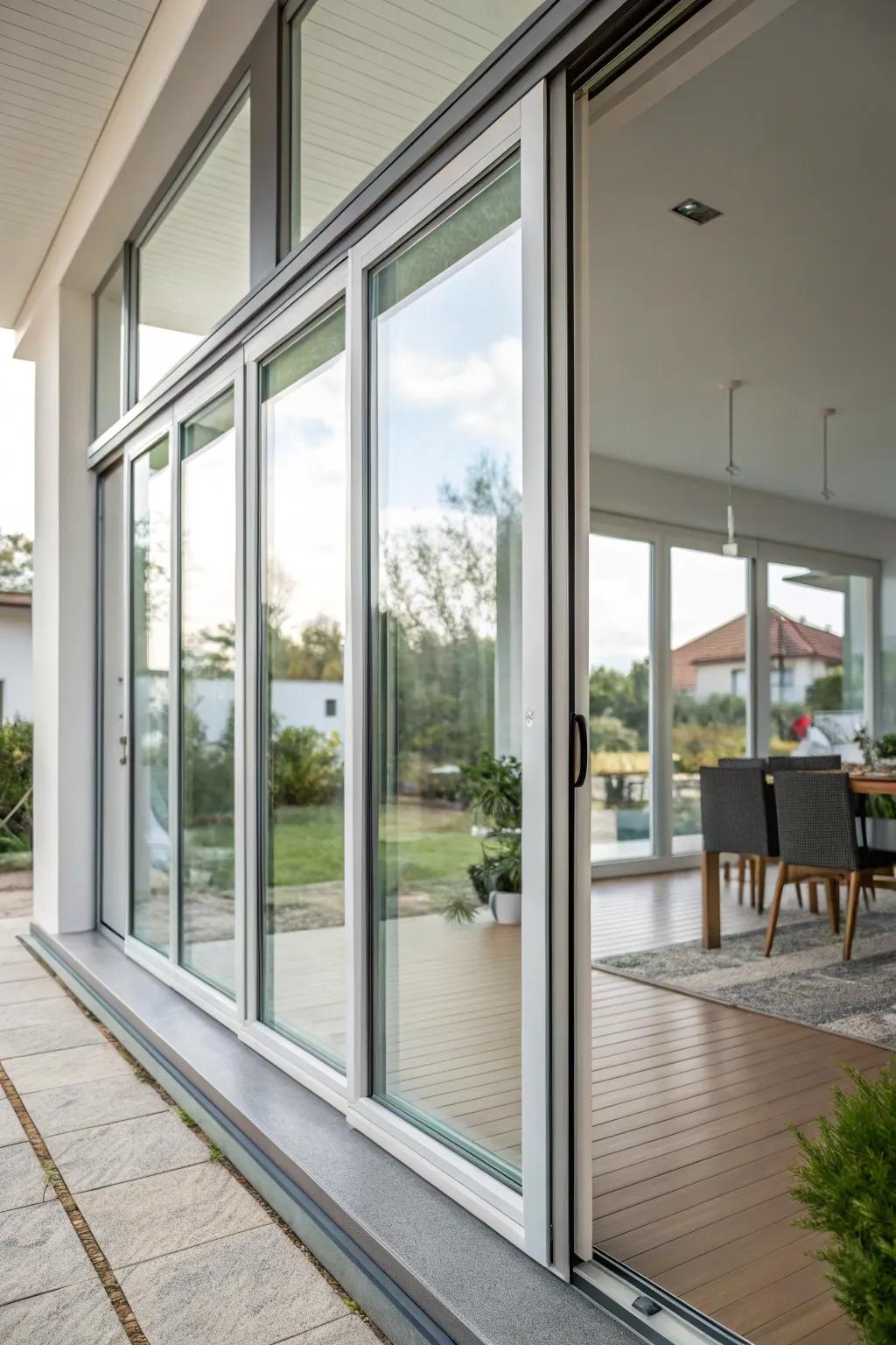 Smart glass windows with adjustable transparency and privacy.