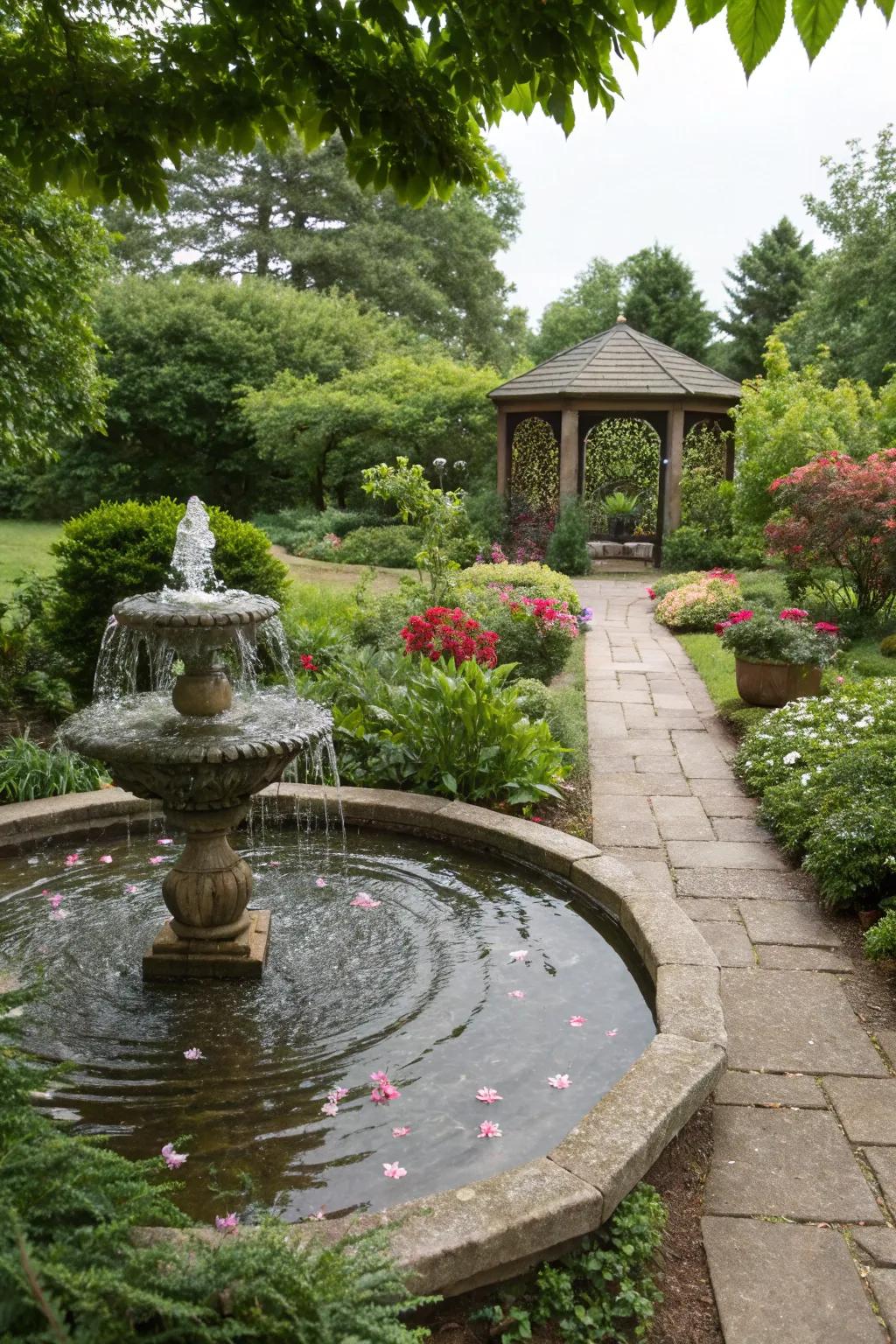 Introduce tranquility with a beautiful water feature.