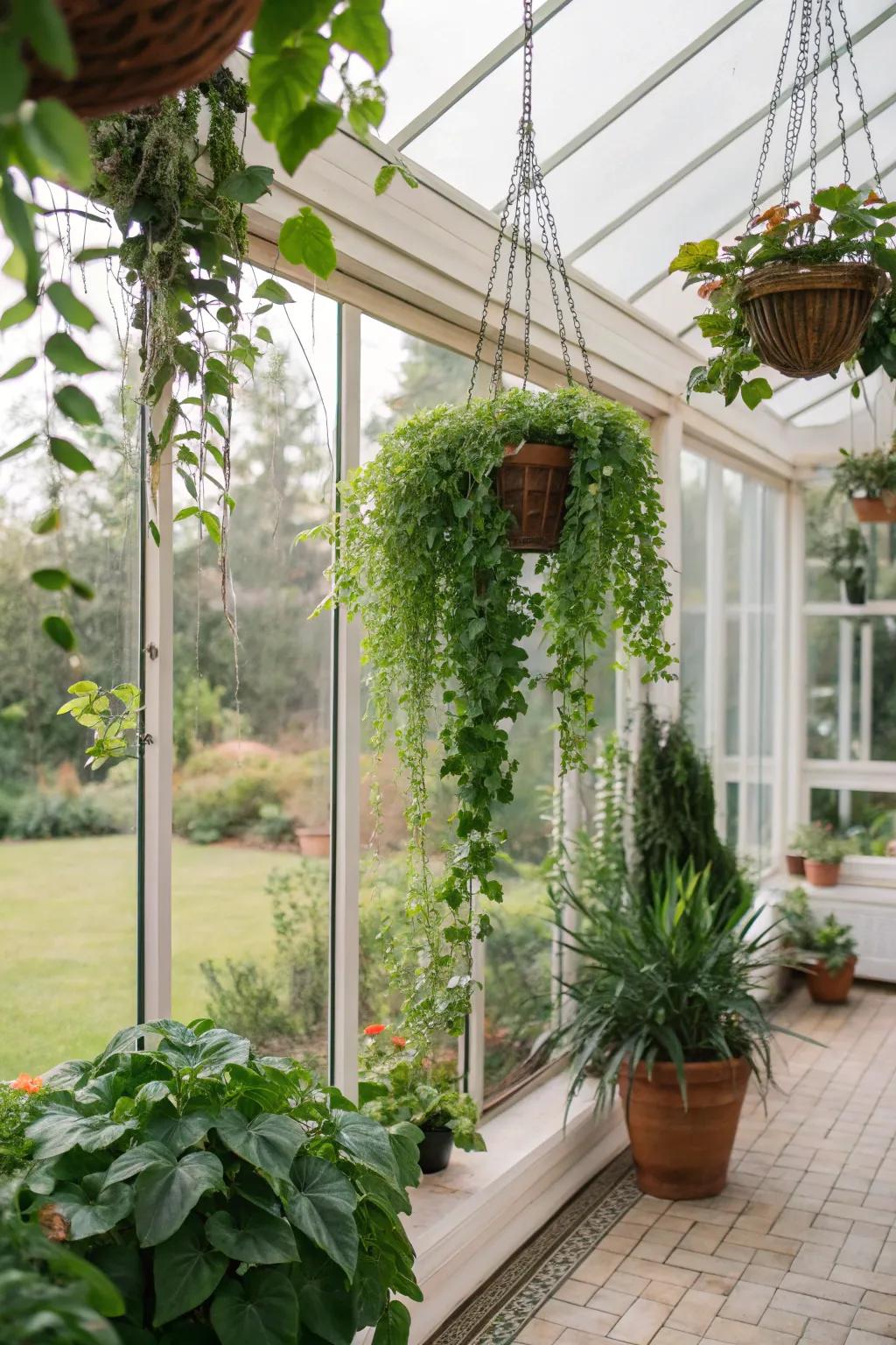 An indoor garden oasis filled with vibrant greenery.