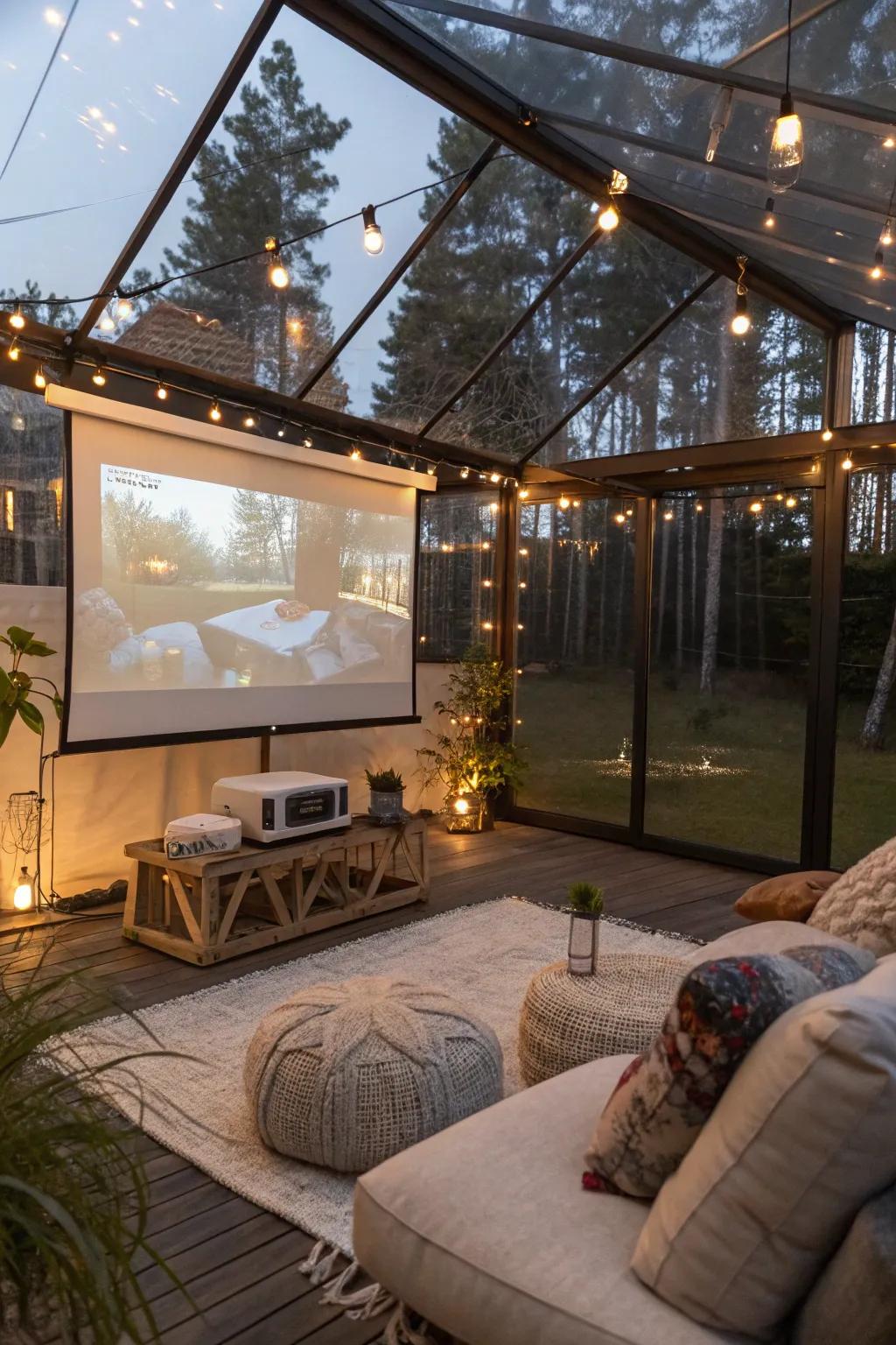 An inviting space for outdoor movie nights.