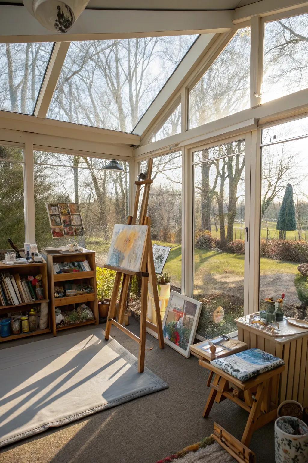 An inspiring art studio with nature's influence.