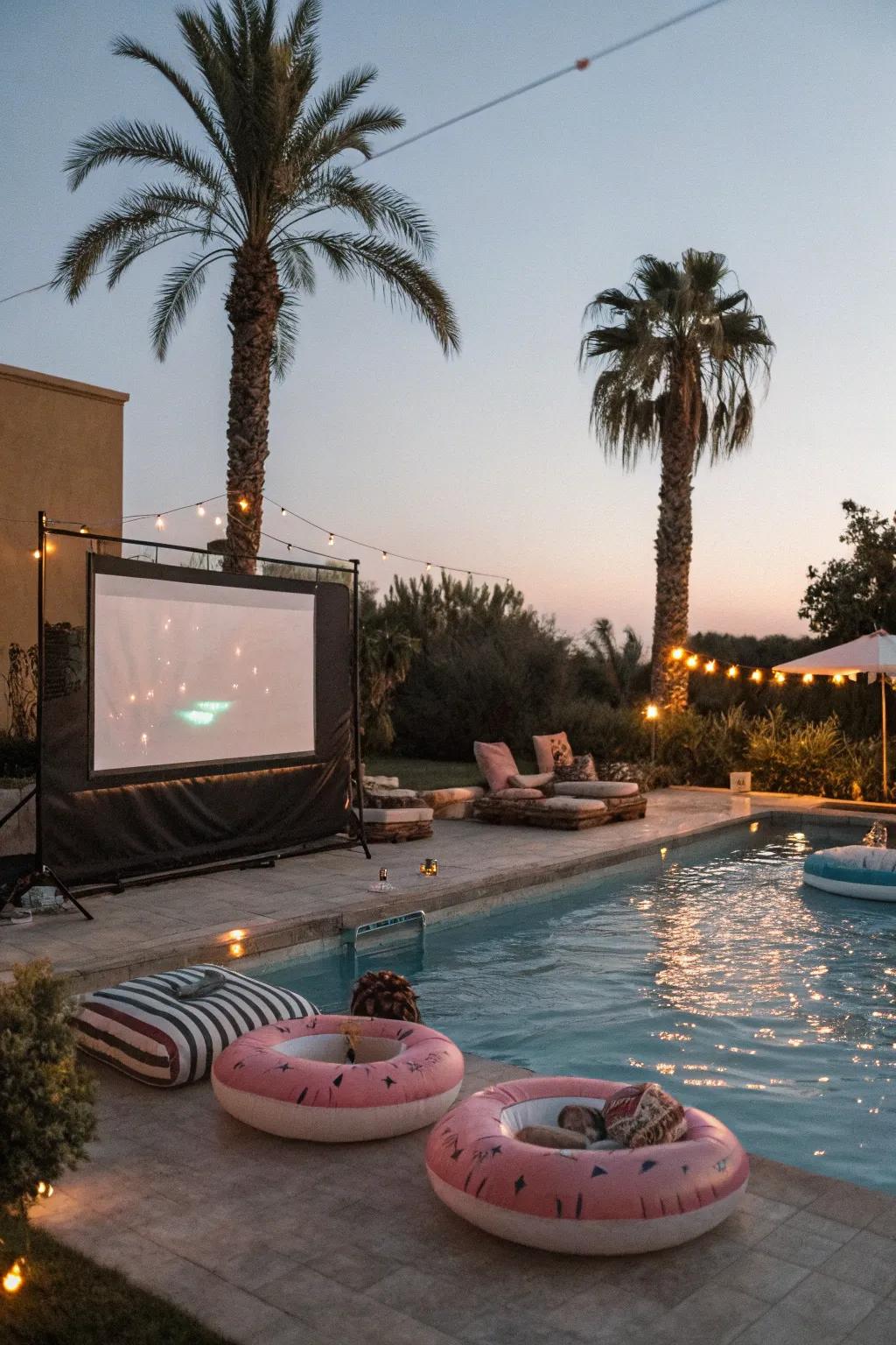 Outdoor movie nights by the pool create unforgettable family memories.