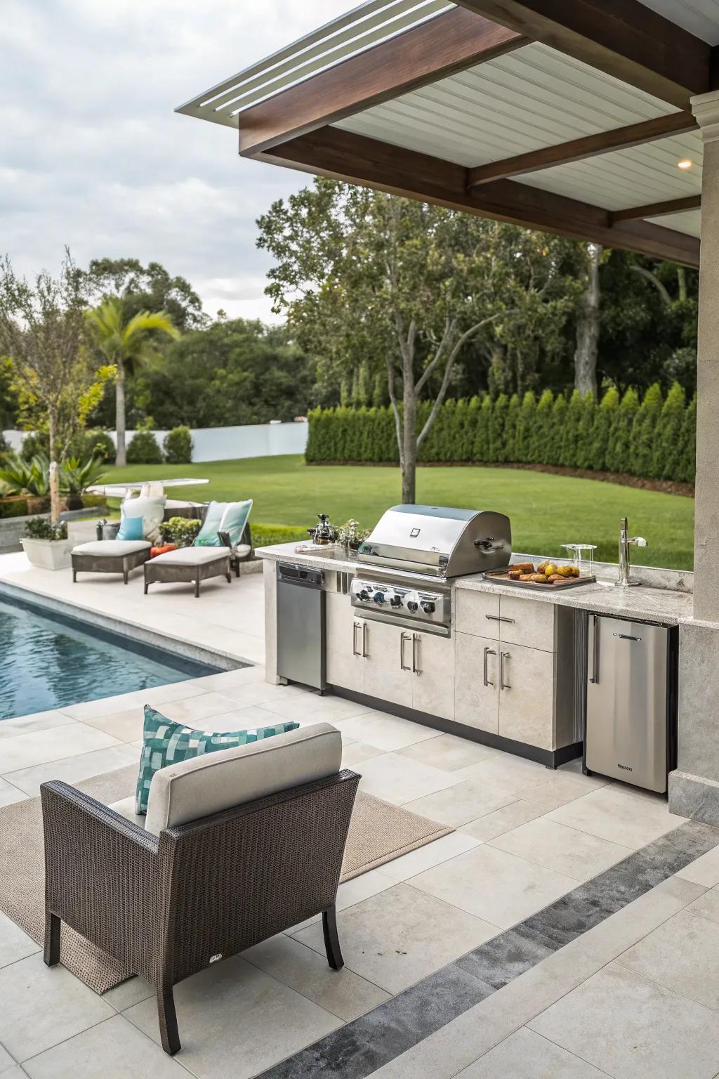Cook and entertain by the pool with a chic outdoor kitchen.