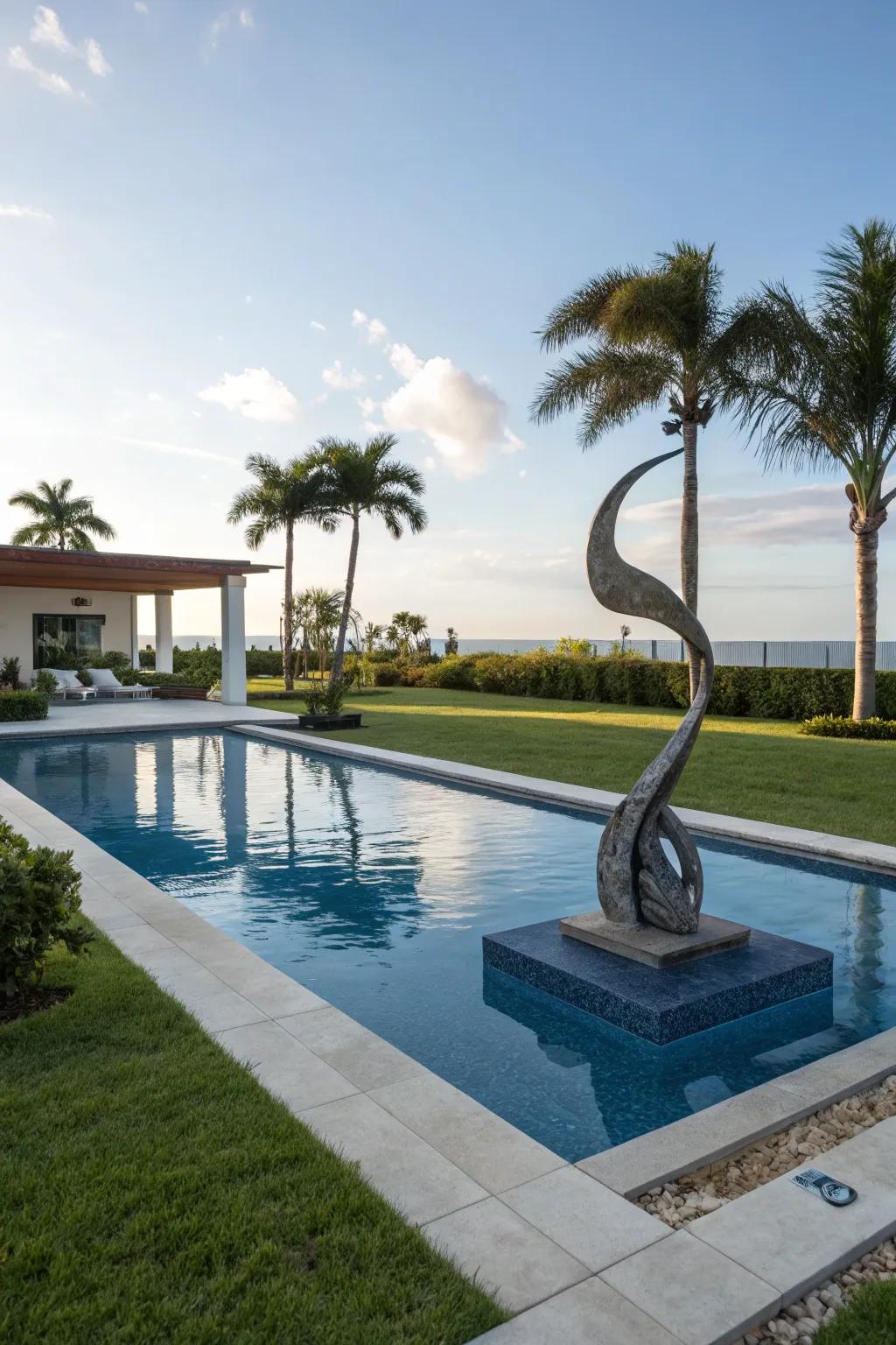 Sculptural art adds a unique visual element to your poolside decor.