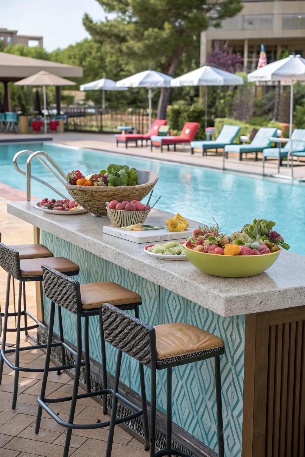 A poolside bar keeps the refreshments flowing and the fun going.