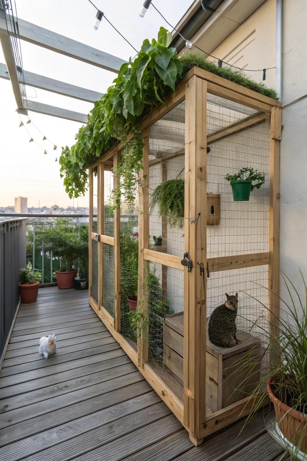 An eco-friendly catio is both stylish and sustainable.