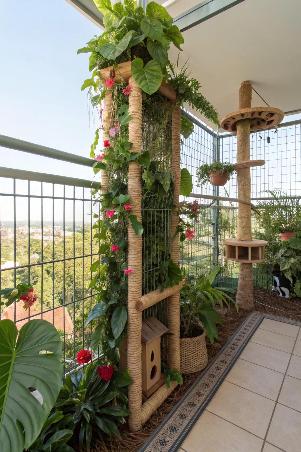 Create an urban jungle catio that captivates your feline's curiosity.