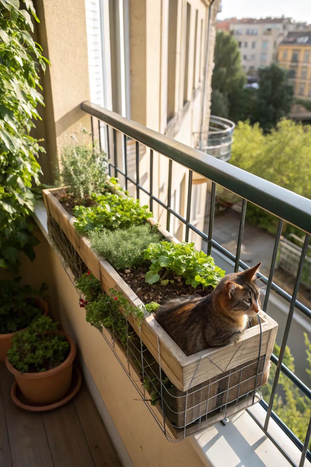 A window box catio provides a snug and secure outdoor space for your cat.