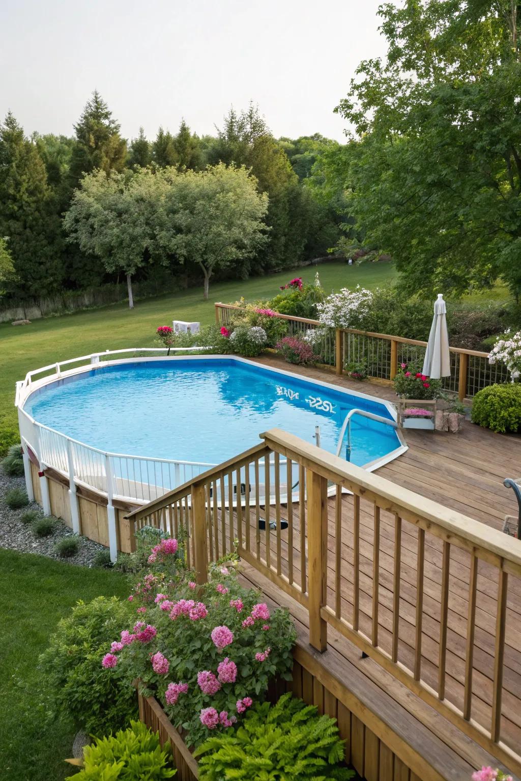 Secure and attractive wooden railings on a pool deck.