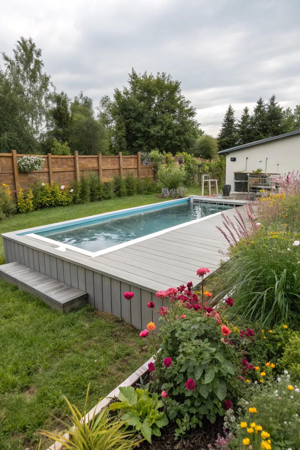 Eco-conscious materials used on pool decking.